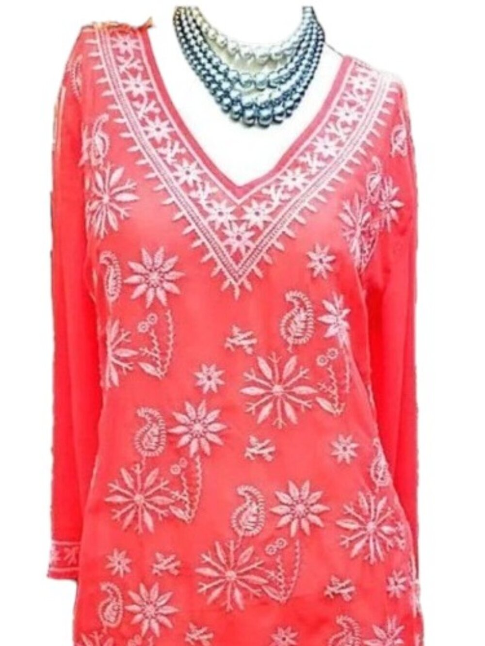 Antonio Melani Hippie Boho Tunic Size S Embroidered Deep Orange Art-To-Wear